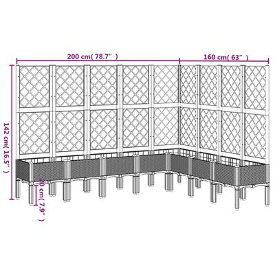 vidaXL Pflanzkübel mit Rankgitter Weiß 200x160x142 cm PP