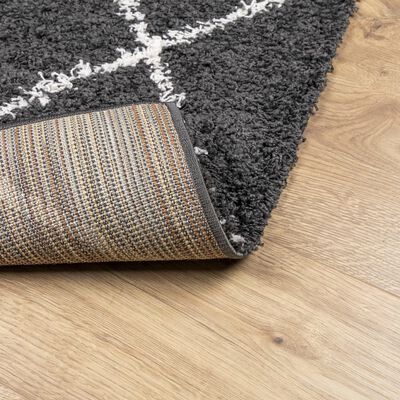 vidaXL Teppich Shaggy Hochflor Modern Schwarz und Creme 120x120 cm