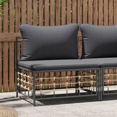 vidaXL Garten-Mittelsofa mit Dunkelgrauen Kissen Poly Rattan