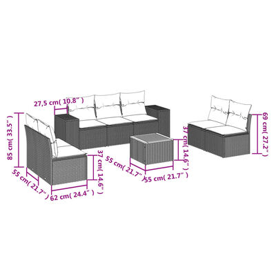 vidaXL 8-tlg. Garten-Sofagarnitur mit Kissen Beige Poly Rattan