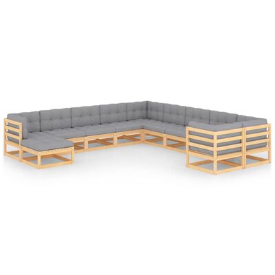 vidaXL 11-tlg. Garten-Lounge-Set mit Kissen Kiefer Massivholz