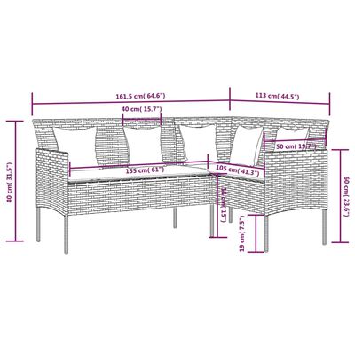 vidaXL Sofa in L-Form mit Kissen Poly Rattan Grau