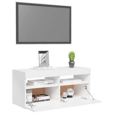 vidaXL TV-Schrank mit LED-Leuchten Hochglanz-Weiß 90x35x40 cm