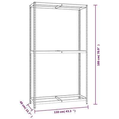 vidaXL Reifenregale mit 2 Böden 3 Stk. Silbern 110x40x180 cm Stahl