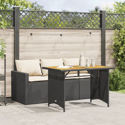 vidaXL 2-tlg. Garten-Essgruppe mit Kissen Schwarz Poly Rattan