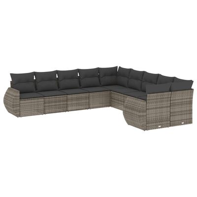 vidaXL 10-tlg. Garten-Sofagarnitur mit Kissen Grau Poly Rattan