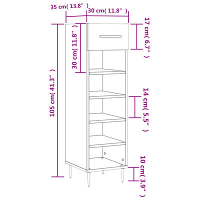 vidaXL Schuhschrank Räuchereiche 30x35x105 cm Holzwerkstoff