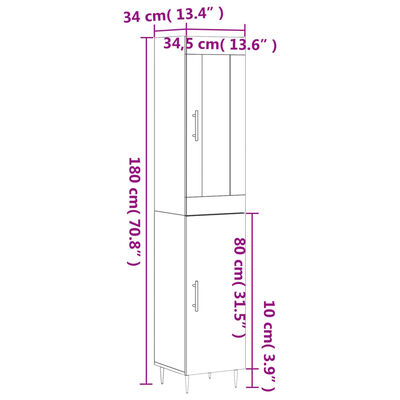 vidaXL Highboard Weiß 34,5x34x180 cm Holzwerkstoff