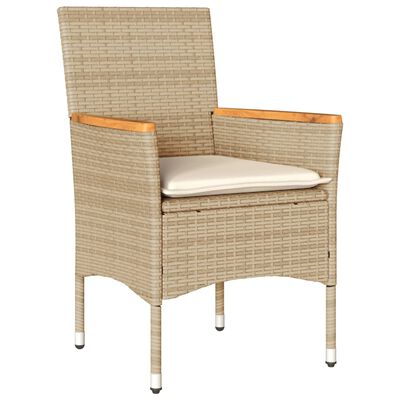 vidaXL 3-tlg. Garten-Essgruppe mit Kissen Beige Poly Rattan und Glas