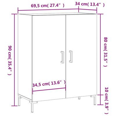 vidaXL Sideboard Hochglanz-Weiß 69,5x34x90 cm Holzwerkstoff