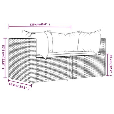 vidaXL Garten-Ecksofas mit Kissen 2 Stk. Grau Poly Rattan