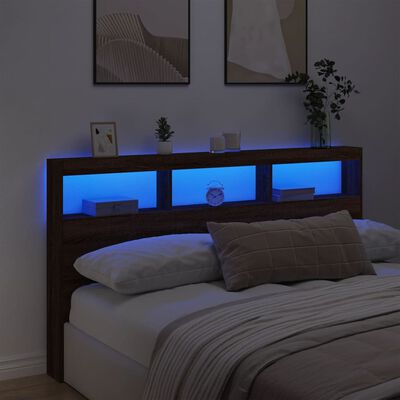 vidaXL LED-Kopfteil mit Ablage Braun Eichen-Optik 180x17x102 cm