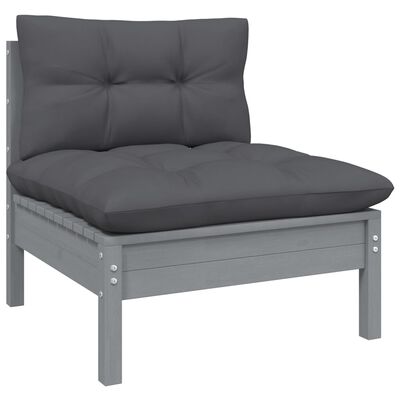 vidaXL 12-tlg. Garten-Lounge-Set mit Kissen Grau Kiefer Massivholz