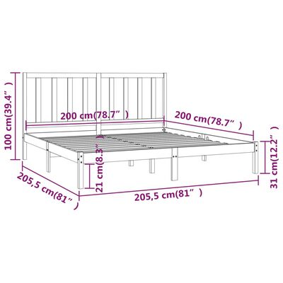 vidaXL Massivholzbett Schwarz Kiefer 200x200 cm