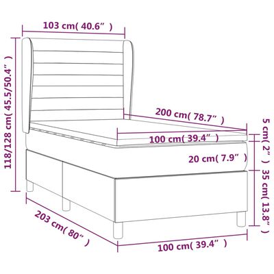 vidaXL Boxspringbett mit Matratze Dunkelblau 100x200 cm Samt