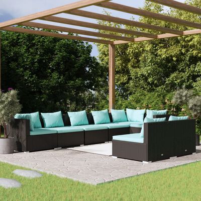 vidaXL 8-tlg. Garten-Lounge-Set mit Kissen Schwarz Poly Rattan