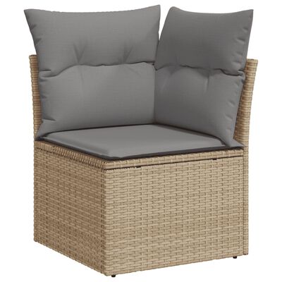 vidaXL 9-tlg. Garten-Sofagarnitur mit Kissen Beige Poly Rattan