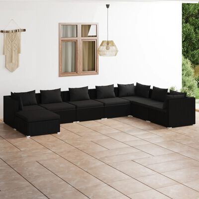 vidaXL 8-tlg. Garten-Lounge-Set mit Kissen Poly Rattan Schwarz