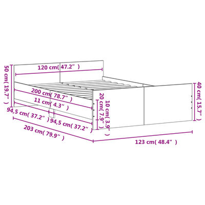 vidaXL Bettgestell mit Kopf- und Fußteil Grau Sonoma 120x200 cm