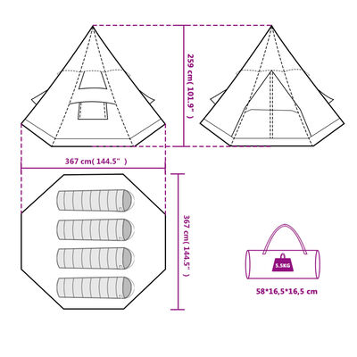 vidaXL Tipi-Campingzelt 4 Personen Grün Wasserdicht