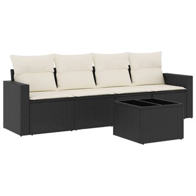 vidaXL 5-tlg. Garten-Sofagarnitur mit Kissen Schwarz Poly Rattan