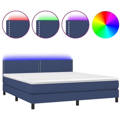 vidaXL Boxspringbett mit Matratze & LED Blau 160x200 cm Stoff