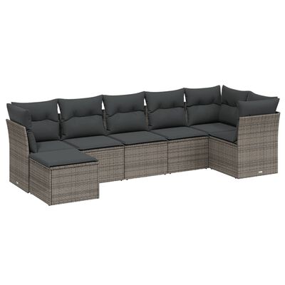 vidaXL 7-tlg. Garten-Sofagarnitur mit Kissen Grau Poly Rattan