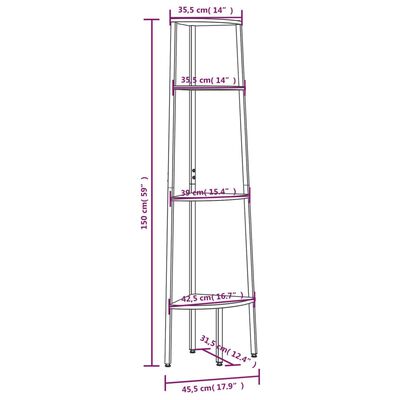 vidaXL Eckregal mit 4 Ablagen Schwarz 45,5x31,5x150 cm