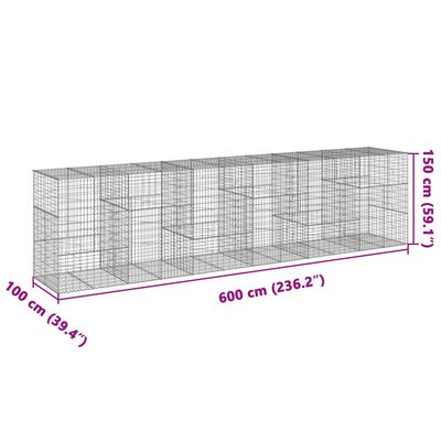 vidaXL Gabione mit Deckel 600x100x150 cm Verzinktes Eisen