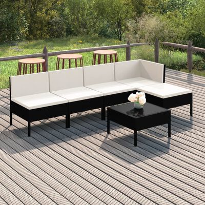 vidaXL 6-tlg. Garten-Lounge-Set mit Auflagen Poly Rattan Schwarz