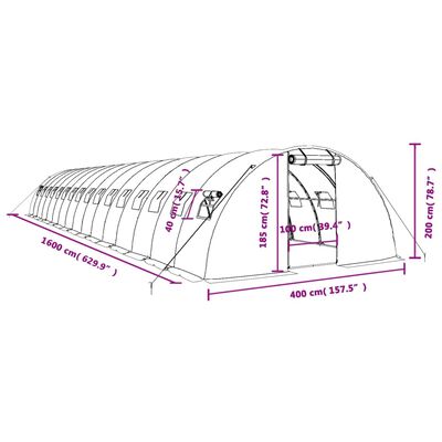 vidaXL Gewächshaus mit Stahlrahmen Grün 64 m² 16x4x2 m