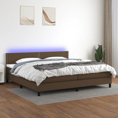 vidaXL Boxspringbett mit Matratze & LED Dunkelbraun 200x200 cm Stoff