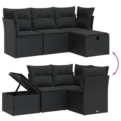 vidaXL 4-tlg. Garten-Sofagarnitur mit Kissen Schwarz Poly Rattan