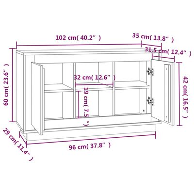 vidaXL Sideboard Grau Sonoma 102x35x60 cm Holzwerkstoff