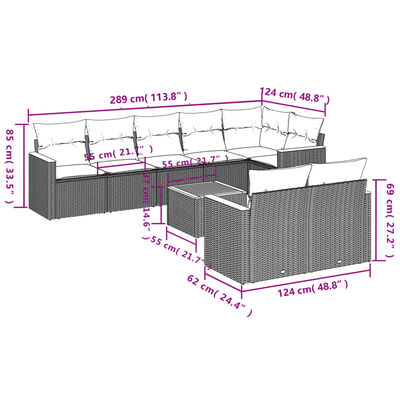 vidaXL 9-tlg. Garten-Sofagarnitur mit Kissen Grau Poly Rattan