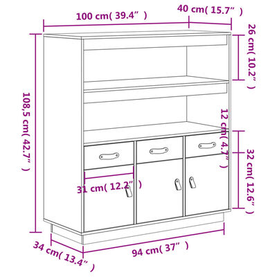 vidaXL Highboard Weiß 100x40x108,5 cm Massivholz Kiefer