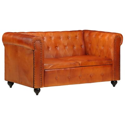 vidaXL Chesterfield-Sofa 2-Sitzer Hellbraun Echtleder