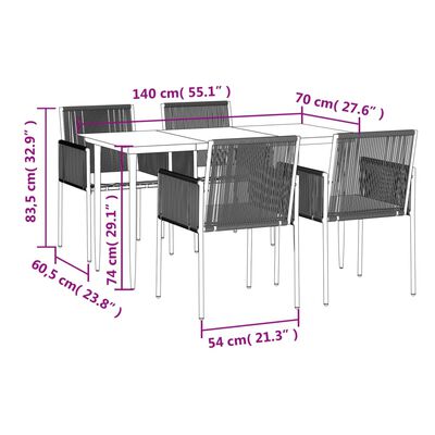 vidaXL 5-tlg. Garten-Essgruppe mit Kissen Schwarz Poly Rattan & Stahl