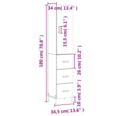 vidaXL Highboard Weiß 34,5x34x180 cm Holzwerkstoff