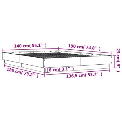 vidaXL Bettgestell mit LED Braun Eiche-Optik 140x190 cm