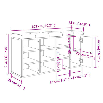 vidaXL Schuhbank Braun Eichen-Optik 102x32x50 cm Holzwerkstoff