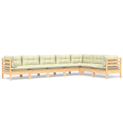 vidaXL 7-tlg. Garten-Lounge-Set mit Creme Kissen Massivholz Kiefer