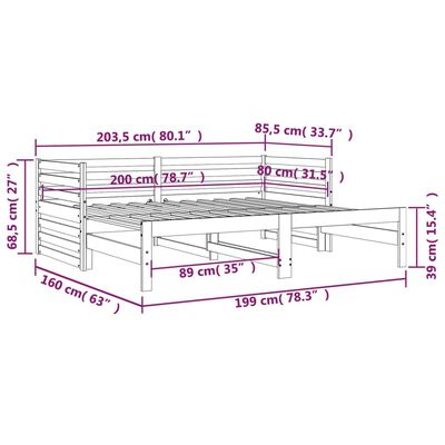 vidaXL Tagesbett Ausziehbar Schwarz 2x(80x200) cm Massivholz Kiefer