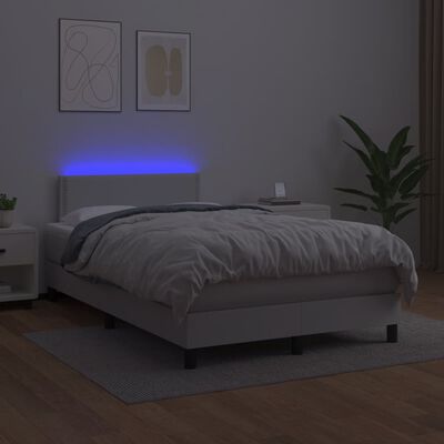 vidaXL Boxspringbett mit Matratze & LED Weiß 120x190 cm Kunstleder