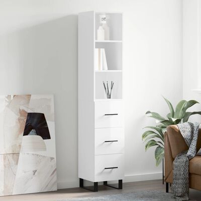 vidaXL Highboard Hochglanz-Weiß 34,5x34x180 cm Holzwerkstoff