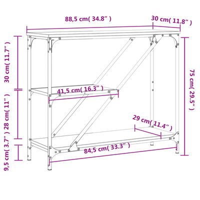 vidaXL Konsolentisch Grau Sonoma 88,5x30x75 cm Holzwerkstoff