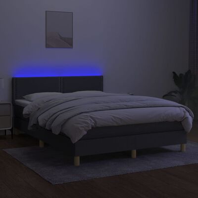 vidaXL Boxspringbett mit Matratze & LED Dunkelgrau 140x190 cm Stoff