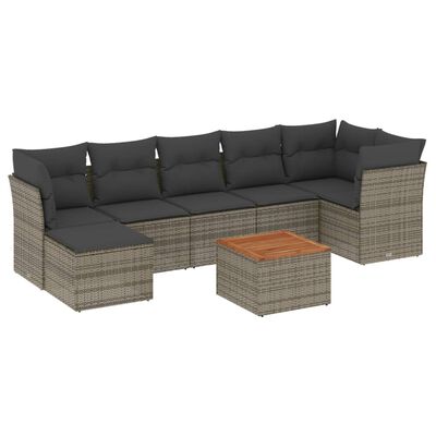 vidaXL 8-tlg. Garten-Sofagarnitur mit Kissen Grau Poly Rattan