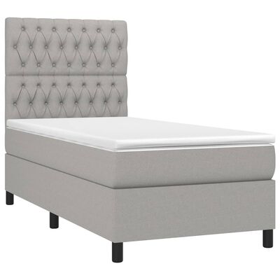 vidaXL Boxspringbett mit Matratze & LED Hellgrau 100x200 cm Stoff