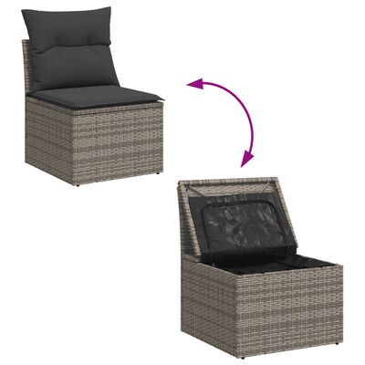 vidaXL 7-tlg. Garten-Sofagarnitur mit Kissen Grau Poly Rattan